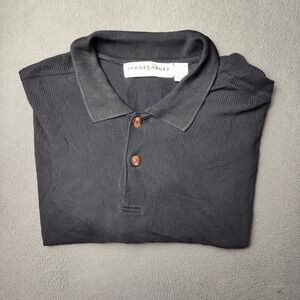 Jhane Barnes Polo Shirt Mens Large Black 95% Silk Ribbed Stretch Knit Y2k Work